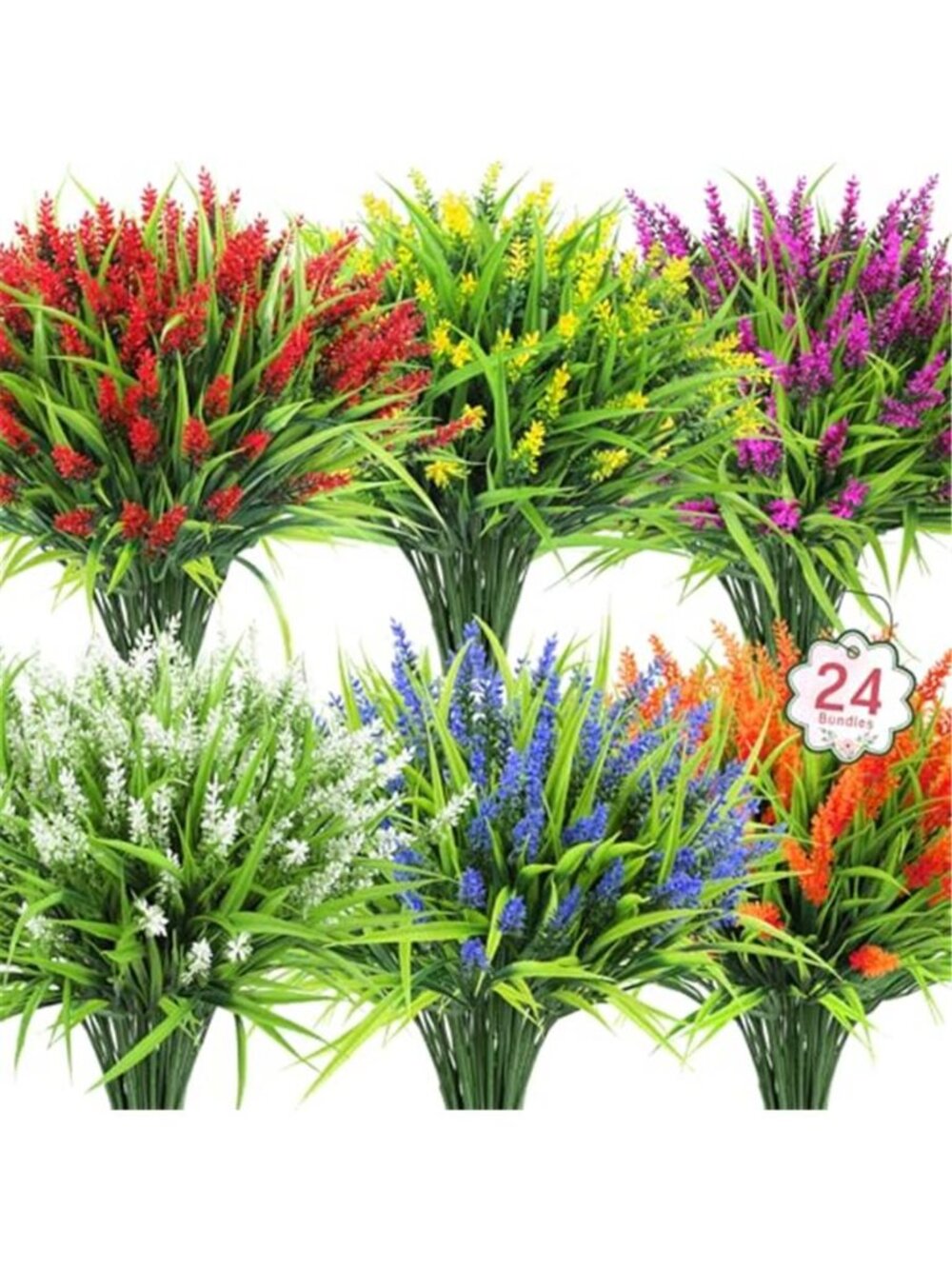 Artificial Lavender Flowers Outdoor Fake Plants UV Resistant Garden Decor Set